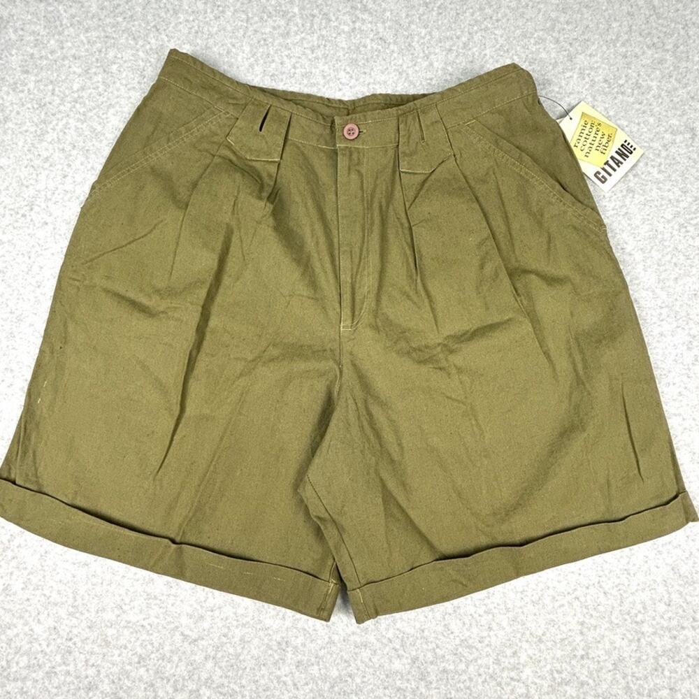 NEW Vtg 90s Gitano Pleated Baggy Shorts Womens 36/22W Olive Green Ramie Cotton